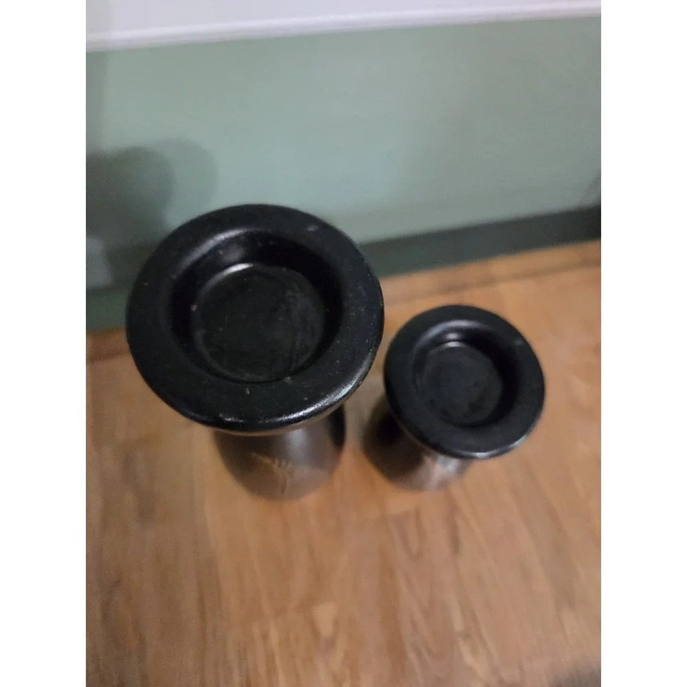Vintage Ceramic Black/Gold Candle Holder Set 7.5